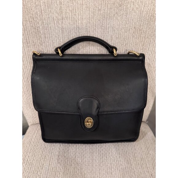 VTG 90s Y2K COACH WILLIS 9927 Black Bag Handbag Black Leather Satchel CLEAN - Picture 3 of 16